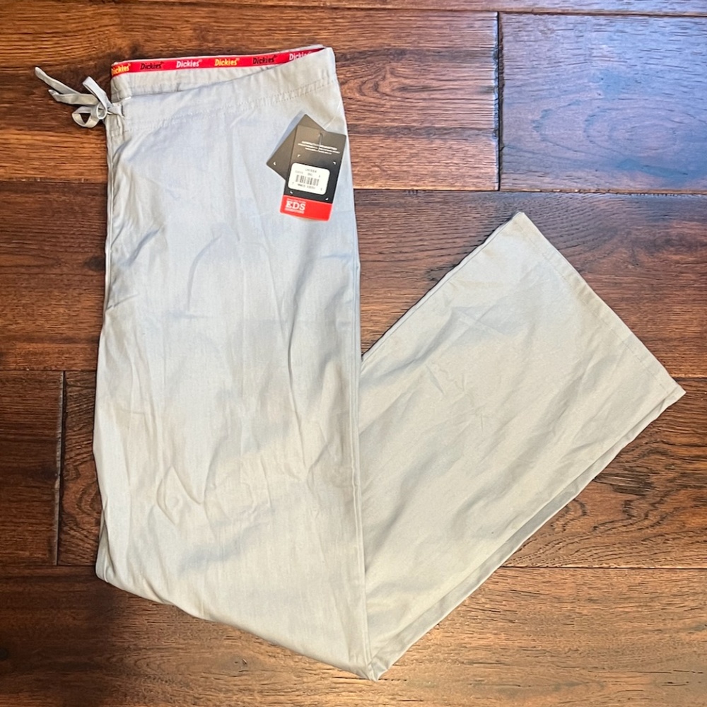 NWT DICKIES UNISEX EDS SIGNATURE DRAWSTRING SCRUB PANTS, SIZE SMALL, LIGHT GRAY